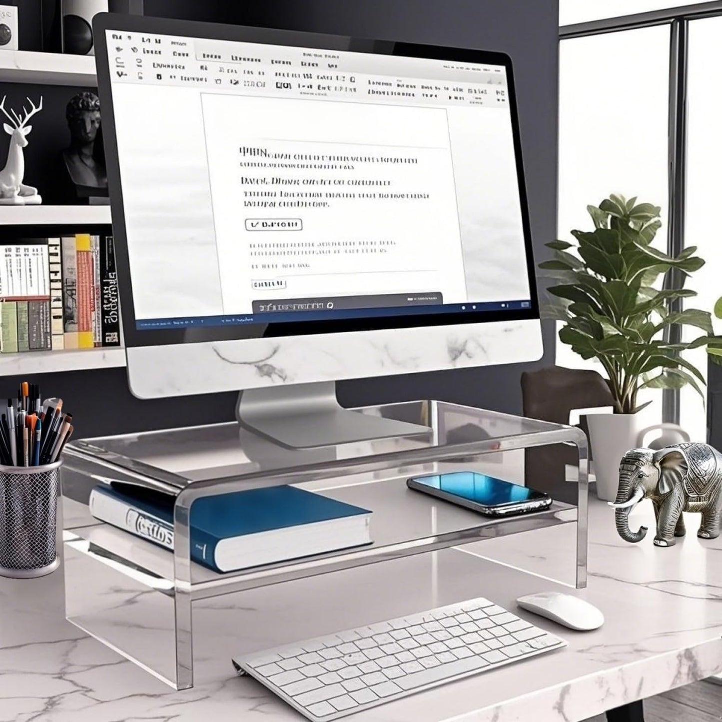 Acrylic Monitor Stand, 2 Tier Computer Monitor Stand Riser，20 inch Acrylic Computer Monitor Stand Riser for iMac, PC, Desktop, Laptop, TV Screen with Extra Storage Space Home Office