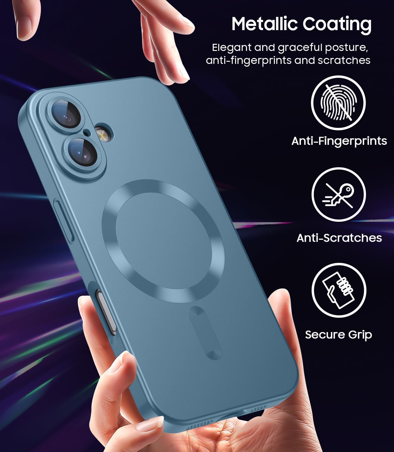 Magnetic for iPhone 16 Plus Case [Compatible with MagSafe][Built-in Camera Lens Protector] Slim Soft Silicone Bumper Shockproof Metallic Luster Phone Case (Green)