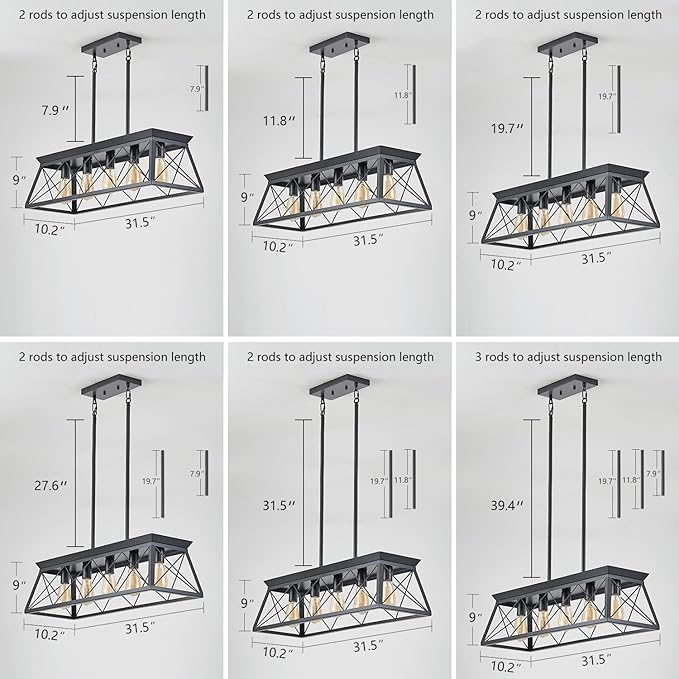 HuixuTe 5-Light Farmhouse Chandeliers for Dining Room, Rustic Kitchen Island Lighting, Adjustable Height Pendant Light for Kitchen, Dining Room Table White