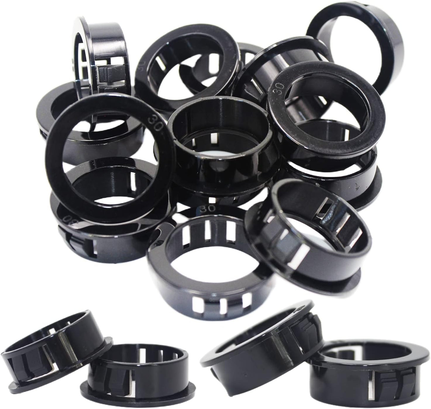 1-3/16"(30mm) Black Snap-in Knockout Insulating Bushing Grommets, Plastic Cable Hole Grommets for Wiring, Round Nylon Snap in Locking Electrical Wire Cord Hose Tubing Bushings Grommets, 15pcs