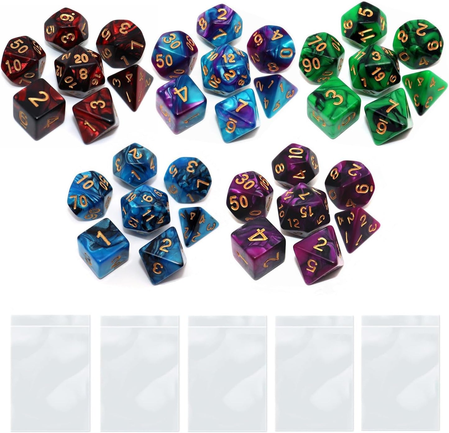 Polyhedral D&D Dice Set-5 Pack Double-Colors Dice Sets Compatible with Dungeons and Dragons DND Role Playing Game RPG MTG Games Dice with D4 D6 D8 D10 D% D12 D20 (5 Colors Set)