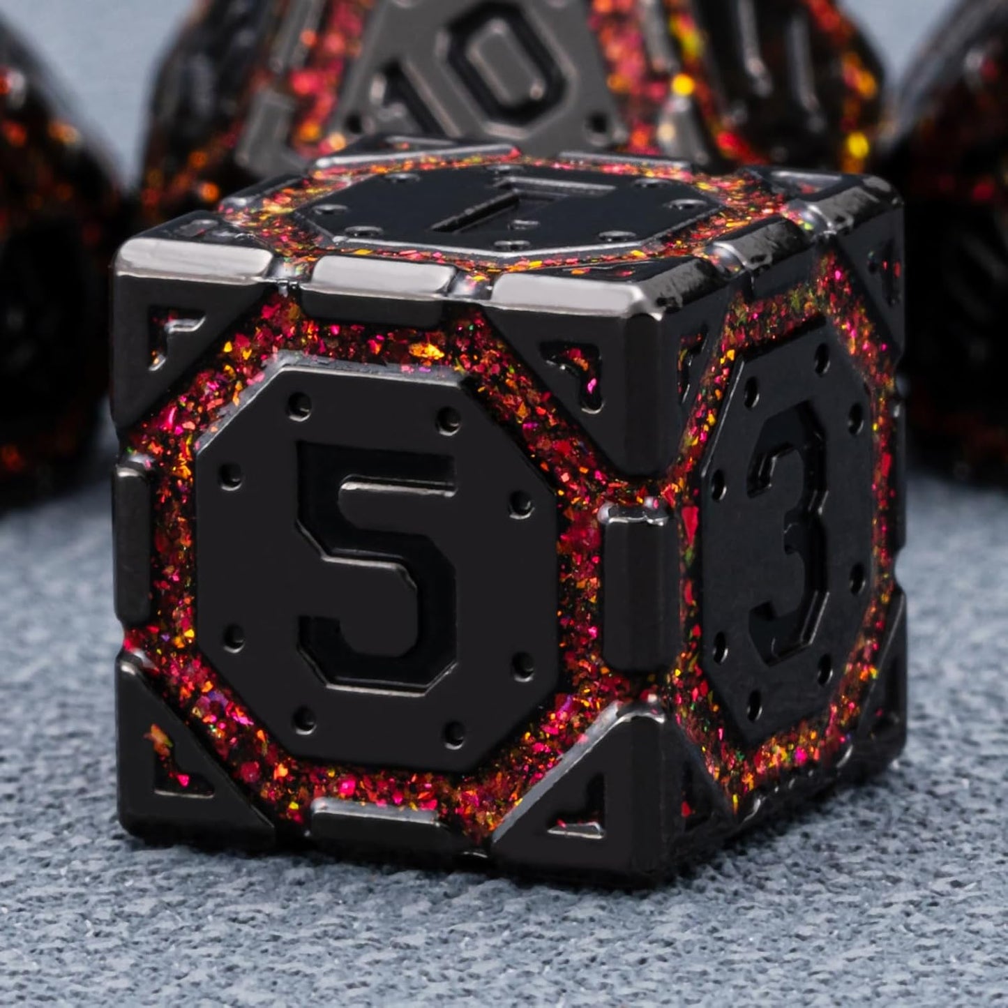 DND Metal Dice Set, Polyhedral Dice Set for RPG D&D Dice with Cracks Dungeons and Dragons Dice Set for RPG TTRPG D&D Die with Gift Case(Black Nickel Red)