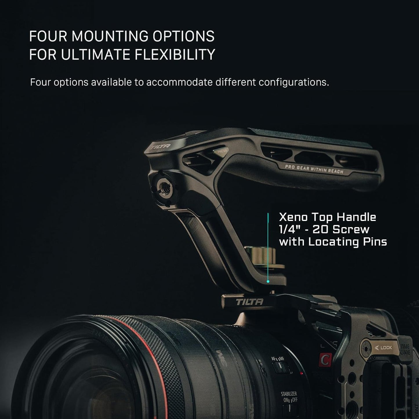 Tilta Xeno Top Handle for Filmmakers & Cameras - Black | Aluminum Alloy and Silicone Build | Fits Most Cameras/Cages | 1/4"-20 Threads w/Locating Points | Safety Release Pin (Dual 1/4"-20)