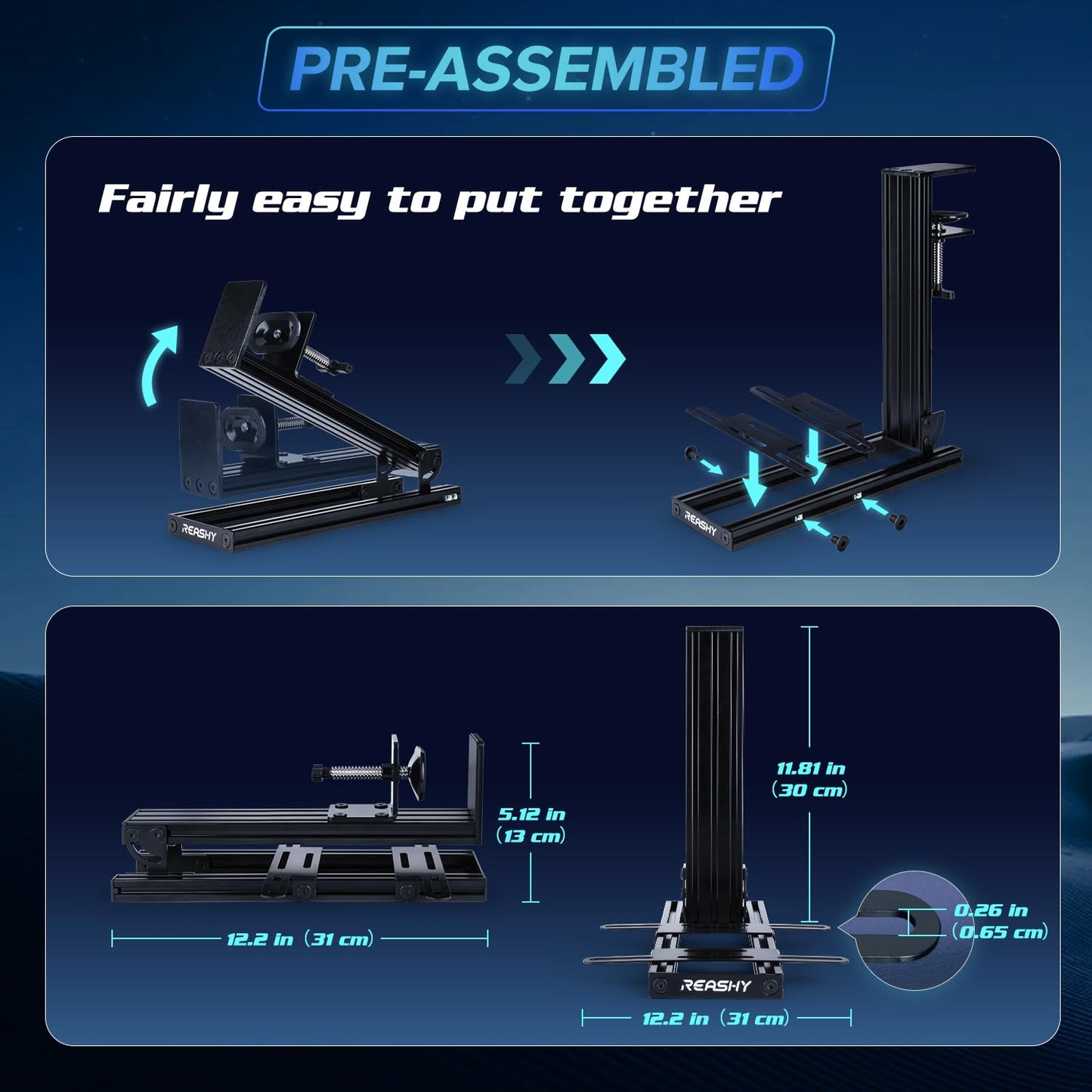 Reashy Hotas Mount, Joystick Mount, Aluminum Flight Stick Desk Mount for Logitech X56, X52, X52 Pro, Thrustmaster T.1600M, TCA, T.Flight Hotas One, 4, X, Airbus, VKB Gladiator Nxt (Gray)
