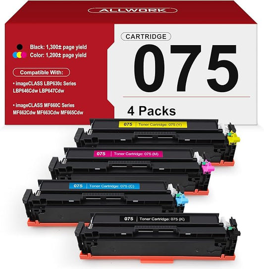 075 Toner Cartridge Compatible Replacement for Canon 075 075H Toner Cartridge Set Works for Canon Color imageCLASS MF662Cdw MF663Cdw MF665Cdw LBP646Cdw LBP647Cdw LBP640 MF660 Series Printer, 4 Pack