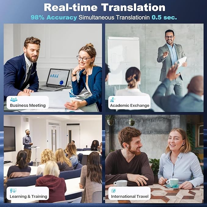 R'hllor AI Translation Earbuds Real Time,Wireless Bluetooth,144 Languages,Real-Time Bidirectional Voice Translation Compatible,with iOS/Android,80-Hour Battery Life,Perfect for Travel & Business