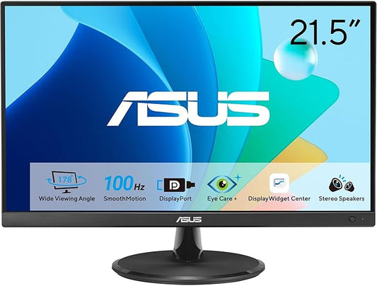 ASUS 22” Eye Care Monitor (VP229QF) – 100Hz, IPS, Full HD, 99% sRGB, Frameless, Adaptive-Sync, DisplayPort, HDMI, Low Blue Light, Flicker Free, Wall Mountable, 3 yr Warranty