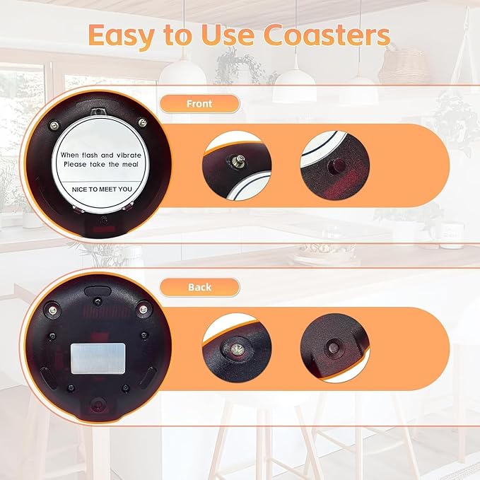 Restaurant Pager System 16 Coaster Pagers and Beepers, Restaurant Beepers Buzzers System with Vibration Flashing Buzzer Queue Wireless Calling System for Food Truck Coffee Shop Church Nursery Bar