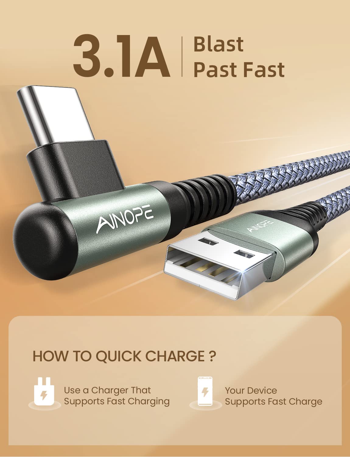 AINOPE Car Carplay Cable for iPhone 17 16 15 Charger Cord, 3.1A USB to USB C Cable 2-Pack 3.3FT for iPhone 16 Car Charger, Type C Charger Fast Charging for Galaxy S10 S9 S8 Plus, Note 10 9 8, LG V50