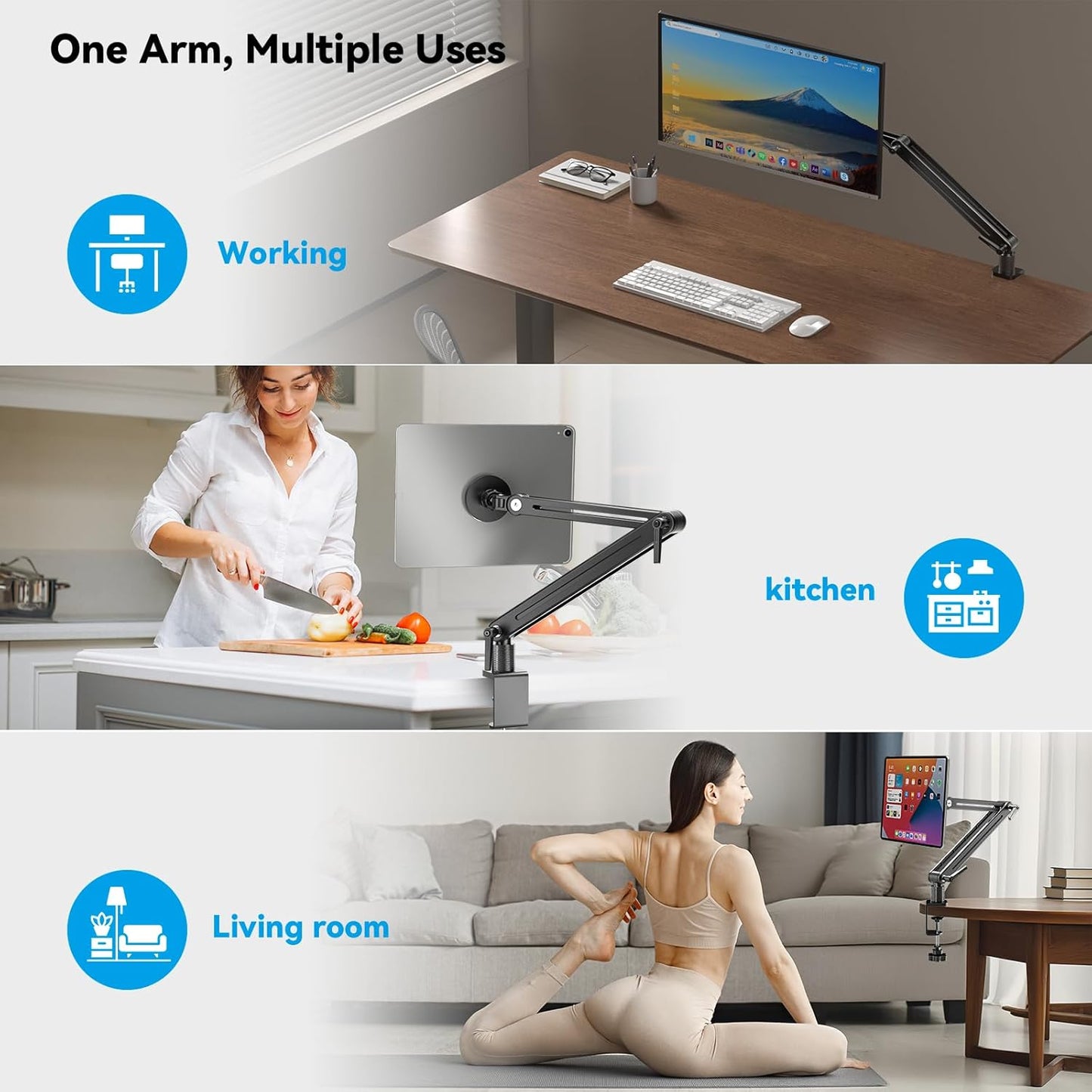Strong Magnetic Portable Monitor Desk Clamp - 75mm VESA Mount 4.7" 15.6" 16" 17.3" 18.5 inch 360° Rotate Base Tablet Holder Arm JK07B1