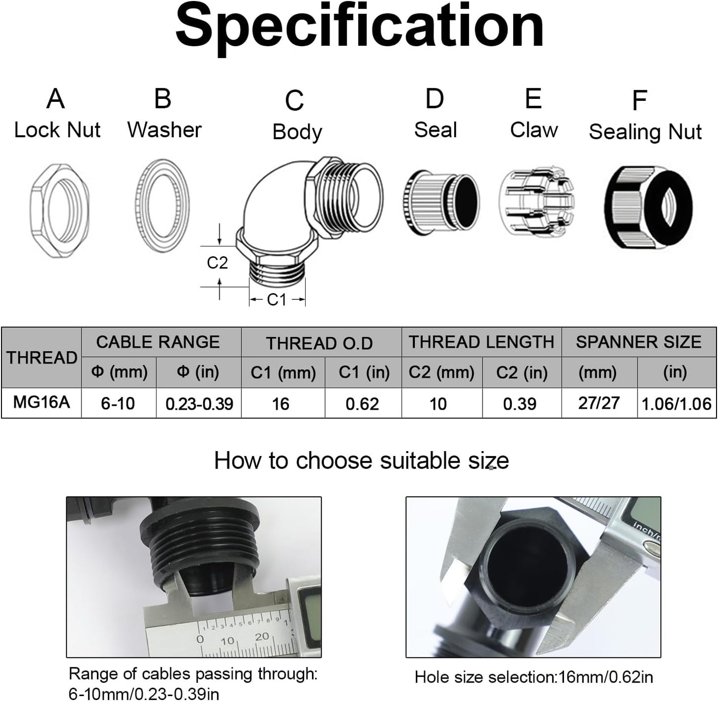 LeMotech M16 Cable Gland, 90 Degree Adjustable 6-10mm Strain Relief, Cord Connectors Nylon Joints with Gaskets, 2 Pcs, Grey