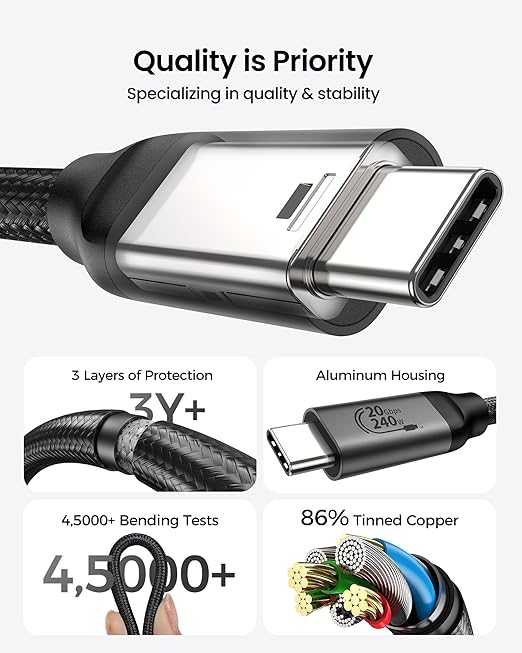Silkland USB C Monitor Display Cable 3.3FT 4K@144Hz/60Hz, 8K USB C 3.2 Gen 2x2 Video Cable, 20Gbps Data Transfer, 240W PD Charging, Type C Compatible for iPhone 17, MacBook, CarPlay, Portable Monitor