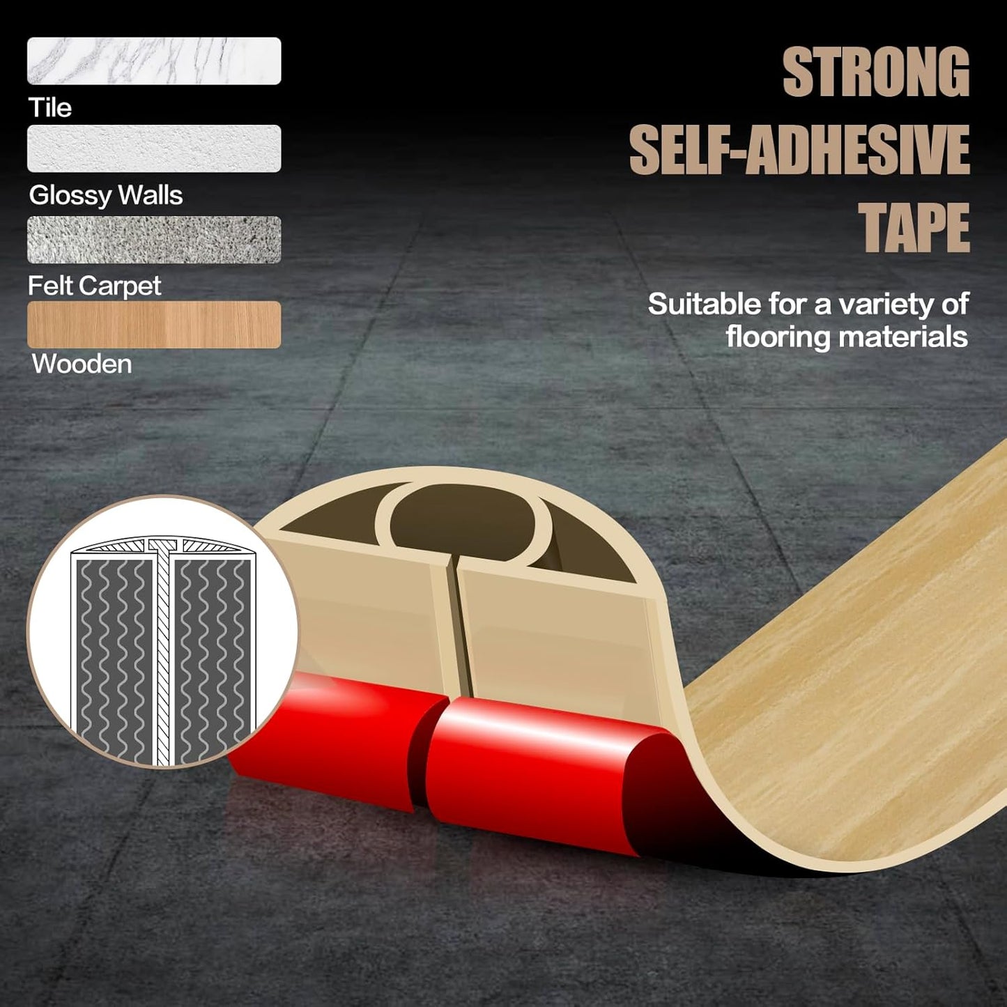 Floor Cord Cover Self Adhesive Cord Hider,10FT Cable Management, Extension Strip Protector for Wires, Prevent Cable Trips for Offices, Gyms, Exhibitions Cavity:0.3"(W) x0.28(H) WoodLightyellow