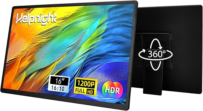 16" Portable Monitor for Laptop, 1200P FHD Laptop Screen Extender, Travel External Display USB-C HDMI Port Detachable Kickstand Gaming Monitor Compatible with Wins Mac Chrome Dex Phone