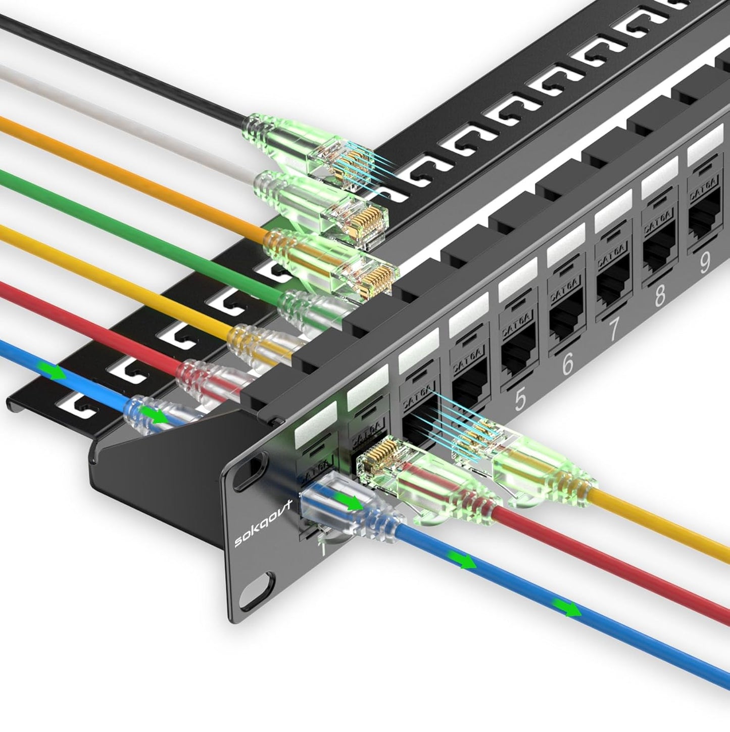 Patch Panel 24 Port Cat6 with Coupler Keystone, Cat6a Network Patch Panel 10G No Punch Down, Time-Saver Ethernet 1U Rj45 Panel with Sturdy Back Bar, 19 Inch Coupler Network Panel