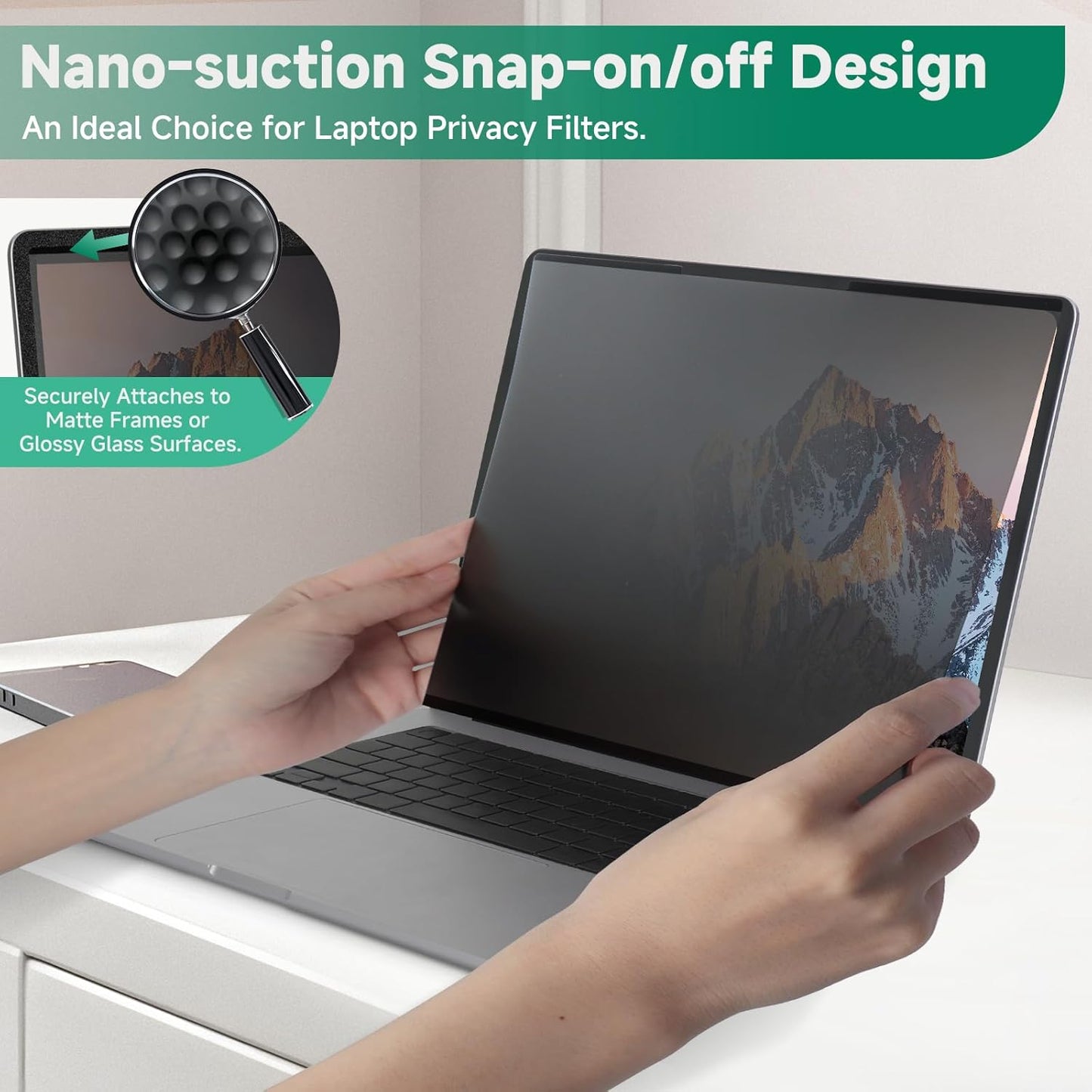 Nano-Suction Laptop Privacy Screen 14 Inch 16:10, Removale Screen Privacy Shield for Laptop, Anti Glare, Anti Bule Light, Screen Protector for Lenovo HP Dell Acer Asus Thinkpad