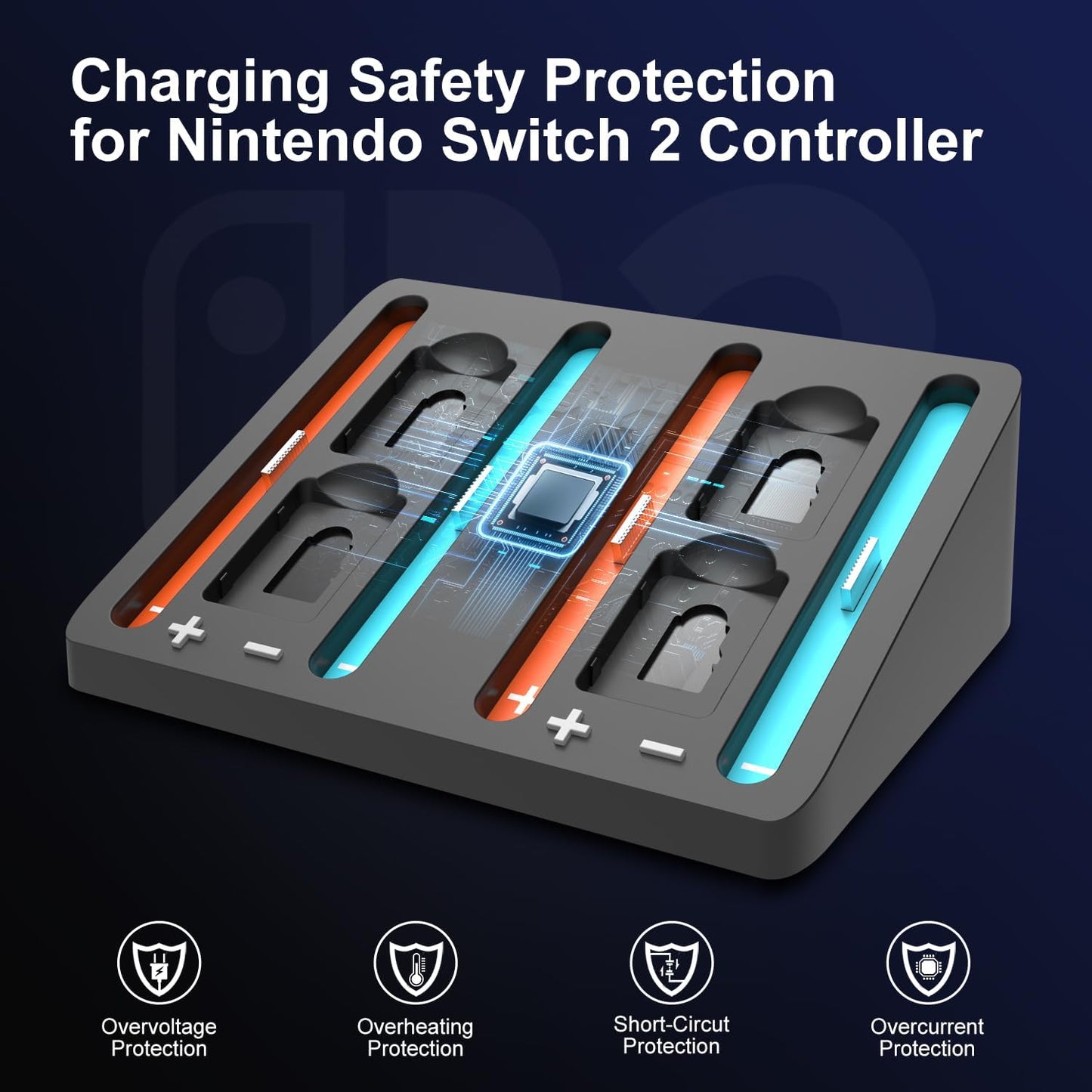 Switch 2 Controller Charger, 4 in 1 Charging Dock for Nintendo Switch 2 Controller Charger Station Storage Stand with USB Cable,Black