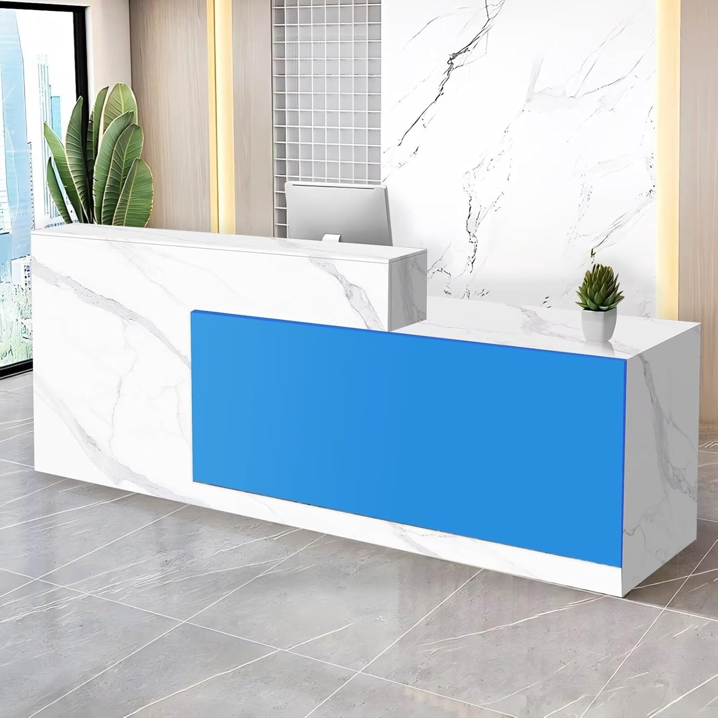 Reception Desk with Counter Modern Checkout Counter with Lockable Drawer Keyboard Tray Receptionist Desk for Office Salon Reception Table V Right 71inch/180cm