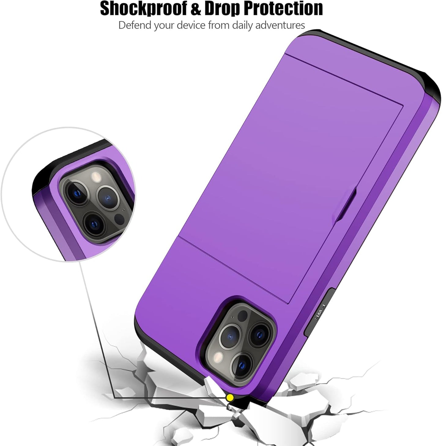 Nvollnoe for iPhone 12/iPhone 12 Pro Case with Card Holder Heavy Duty Protective Dual Layer Shockproof Hidden Card Slot Slim Wallet Case for iPhone 12/12 Pro for Men&Women(Purple)