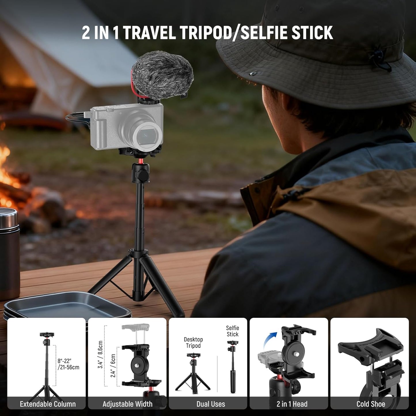 NEEWER Basics PA050 Vlogging Kit for iPhone Android Phone for YouTube TikTok Streaming Video Recording, Selfie Stick Tripod + Microphone + LED Fill Light, Youtuber Starter Content Creator Essentials