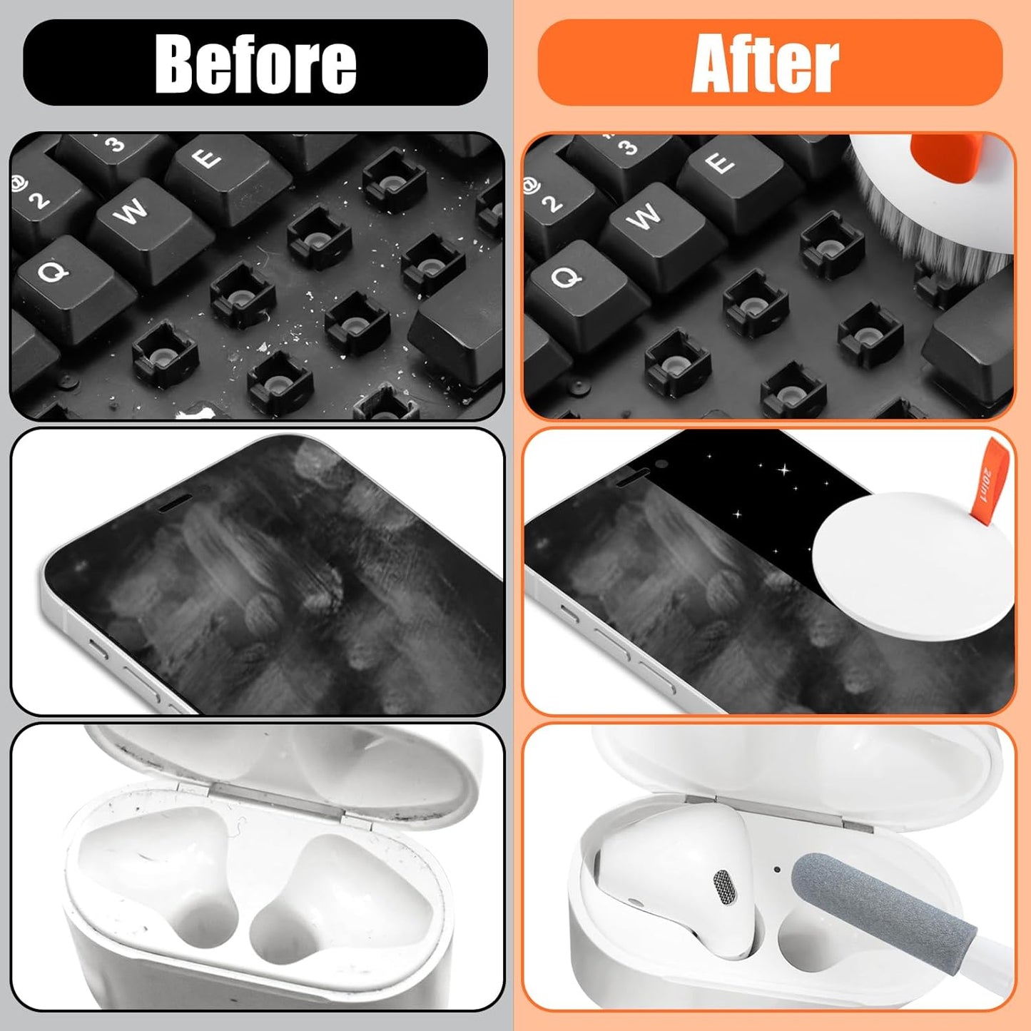 walrfid Laptop Phone Screen Cleaner Kit, Computer Keyboard Brush Cleaning Spray for iPhone AirPods MacBook iPad, 20-in-1 Electronic Device Clean Tool for Camera Earbud Car Screens (White)