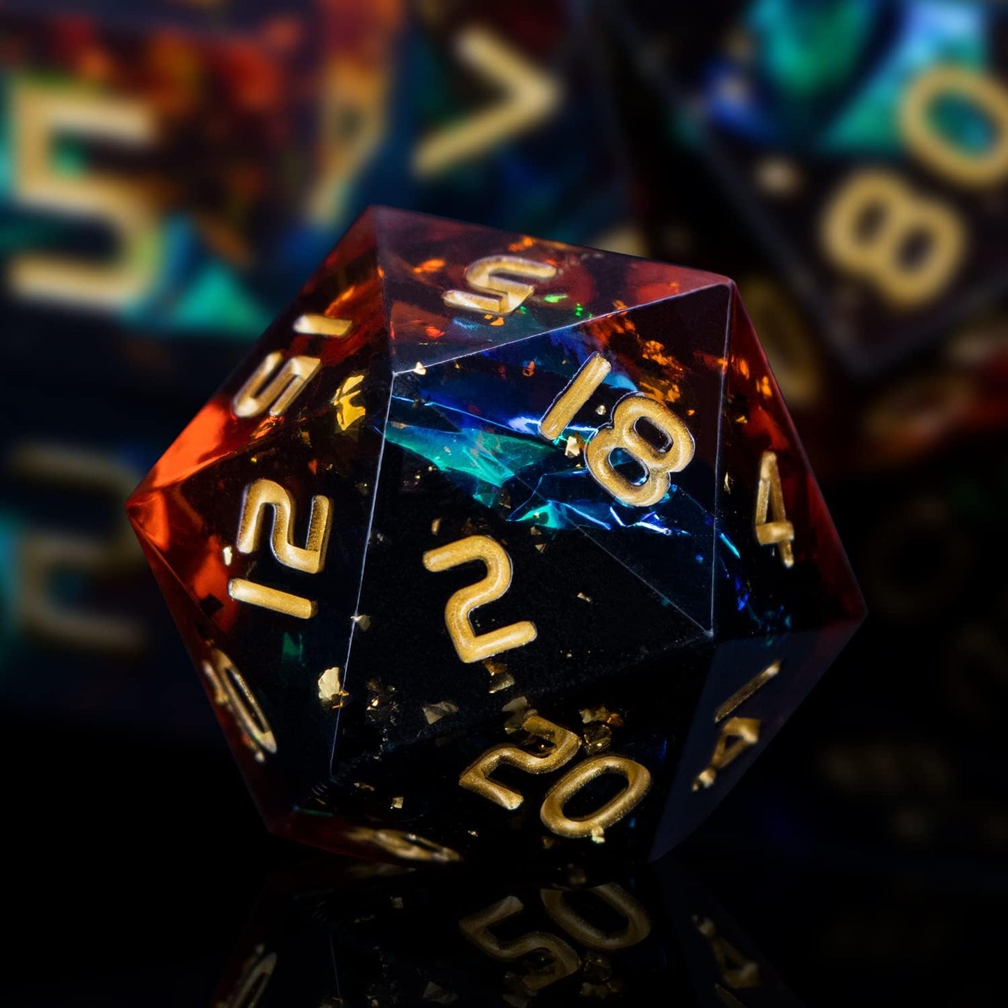 ARUOHHA DND Resin Dice Set 7Pcs Handmade Glitter Inclusions Sharp Edge Dragons Dice with Box, Role Playing Game RPG Lightning Polyhedral Dungeons D and D Dice Set