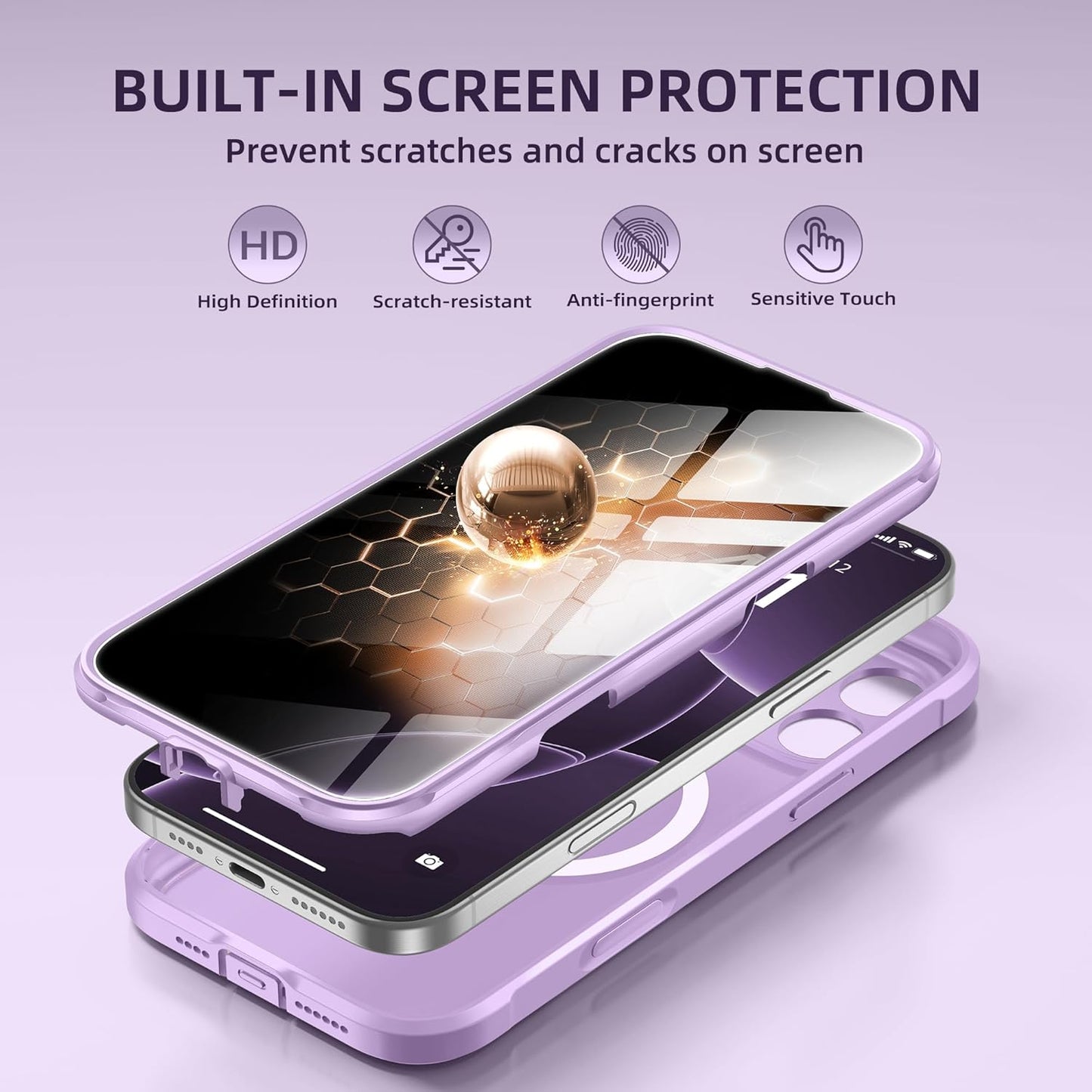 BERFY Magnetic for iPhone 16 Pro Case, Compatible with MagSafe, Built-in Privacy Screen Protector and Upgraded Camera Protection, Anti-Spy Full Body Shockproof Phone Case for 16 Pro 6.3", Light Purple