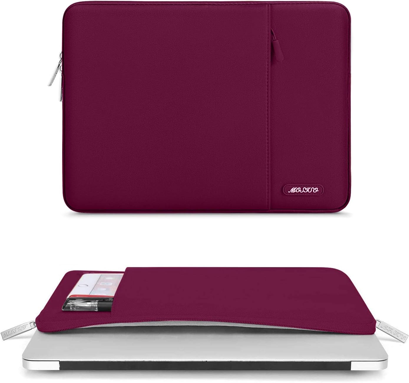 MOSISO Laptop Case 14 inch, 14 inch Laptop Sleeve Compatible with HP Lenovo Dell ASUS Acer, HP Stream, Dell Latitude, Lenovo IdeaPad, Polyester Vertical Computer Sleeve Bag with Pocket, Wine Red