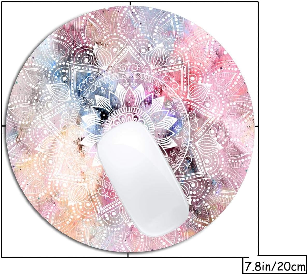 White Watercolor Mandala Mouse Pad Round Non-Slip Rubber Mousepad Laptop Office Computer Decor Cute Desk Accessories Customized Design Mouse Pad