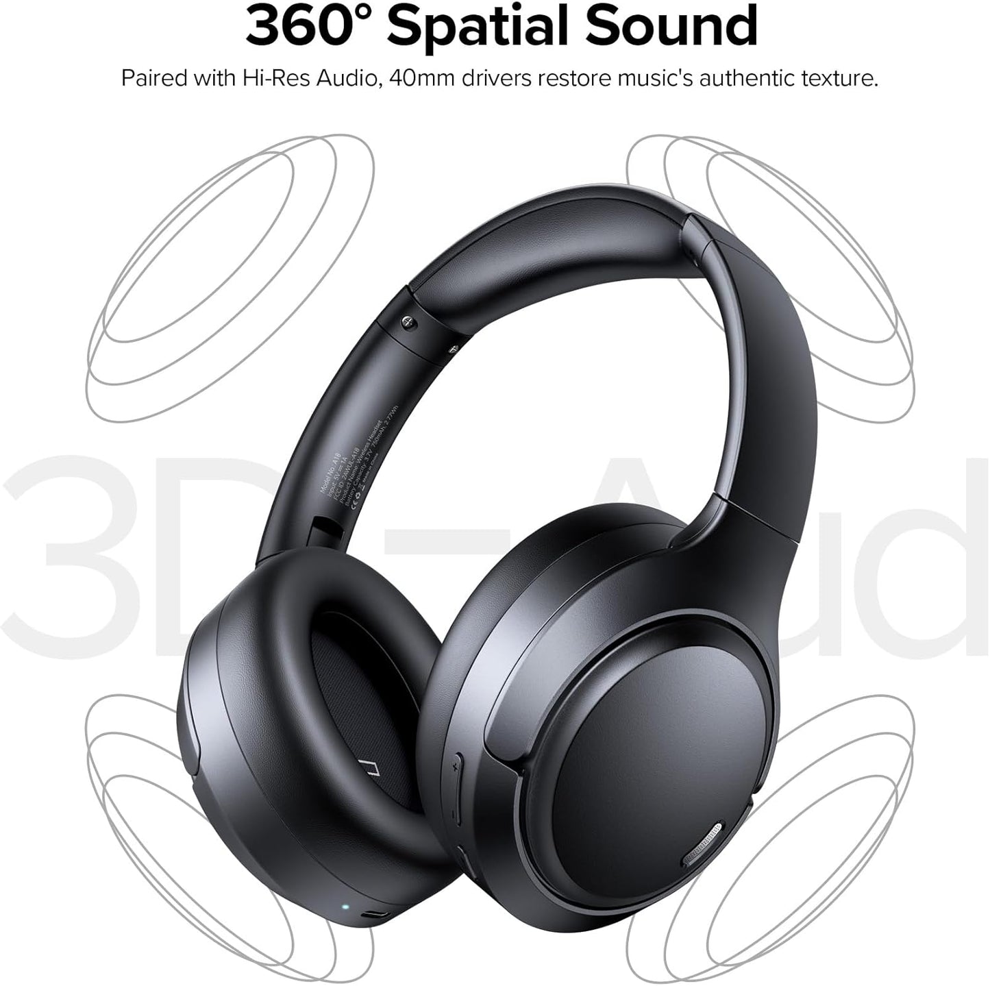 TAGRY Hybrid Active Noise Cancelling Bluetooth Headphones ENC Mic Clear Call Over Ear Headphones 120Hrs Playtime Wireless Earbuds with Hi-Res Audio Low Latency ANC Headset for Game Travel Office Home