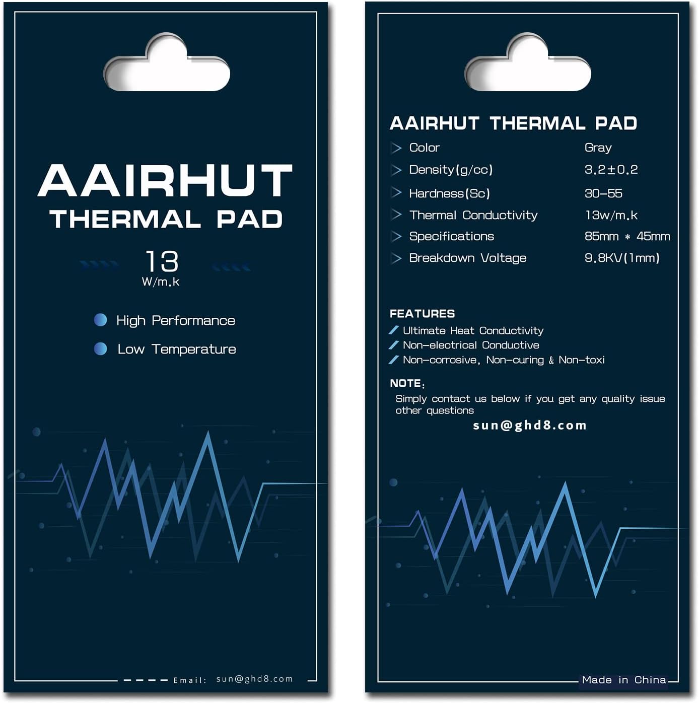 Aairhut Thermal Pad 13W/mK [0.5~3mm], 85 x 45 x 0.5mm Silicone Cooling Pad Non Conductive Heat Resistance Extreme Odyssey Cover with Dual Self-Adhesive Films for PC Laptop PS4/PS5/CPU/GPU/Computer