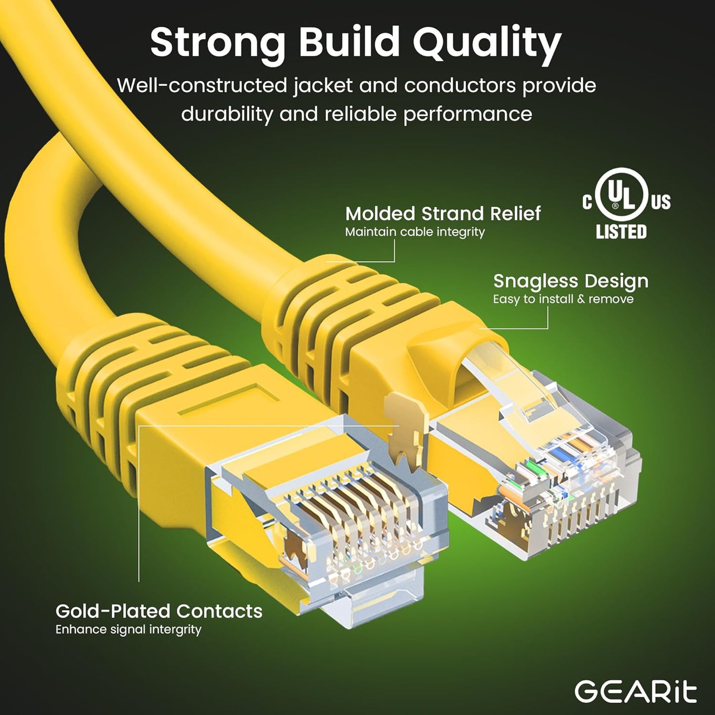 GearIT Cat 6 Ethernet Cable (20-Pack 5 Feet) Cat6 Network Patch, 10Gbps, RJ45, Snagless Cord, Gold-Plated Connectors, Internet for PC, TV, Tablet, Router, Printer, Servers, IT Data Center - Yellow