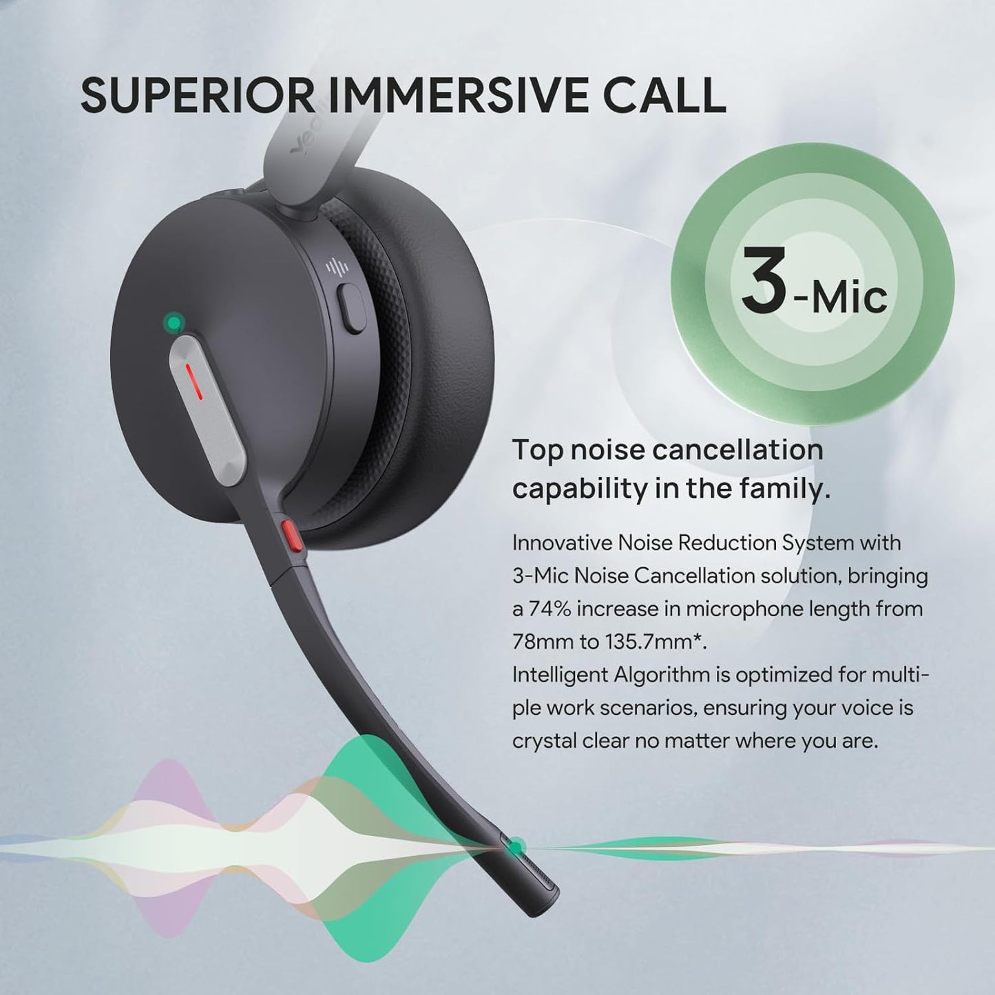 Yealink BH70 UC (NO Dongle) Wireless Bluetooth Headset with Microphone for Work, 35h Talking Battery Life, 3-Mic Noise Cancellation Headsets for Computer, 91g Lightweight Headphone for Open Office