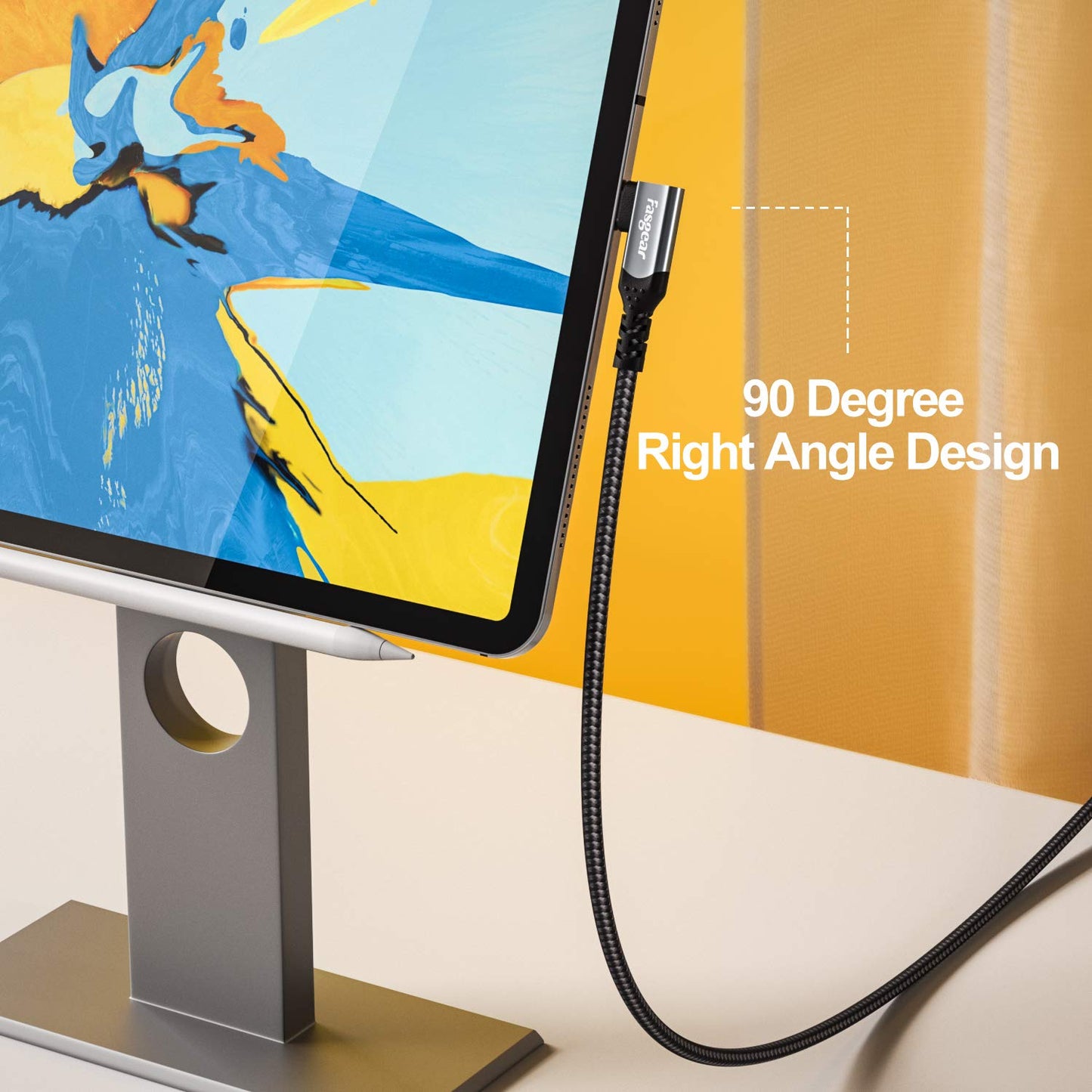 Fasgear USB C to USB C 3.1 Gen 2 Cable 6ft 90-Degree Type C 100W Cord 4K@60Hz Video Output 5A Power Delivery Charging Wire Compatible for MacBook,iPad Pro,Pixelbook,Oculus Link,T5 LaCie SSD (Black)