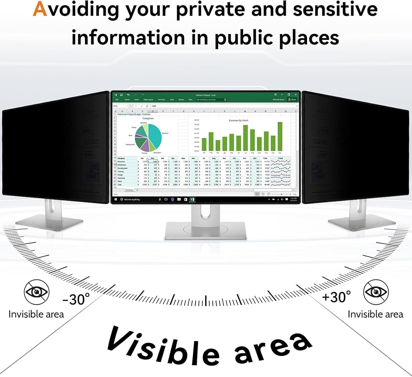 Mamol 24 Inch Computer Privacy Screen Filter for 16:10 Widescreen Monitor, Anti Glare & Blue Light Filter, Removable Anti-Scratch Screen Protector Film 24 in