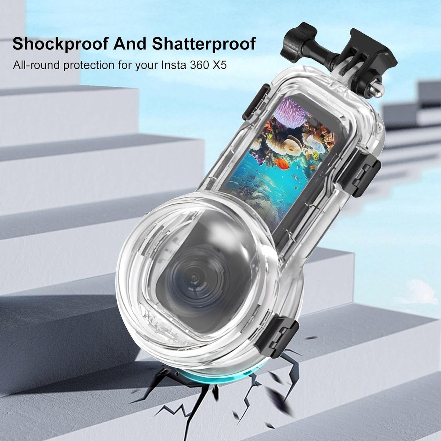 Invisible Dive Case for Insta360 X5, FotStdio Insta 360 X5 Waterproof Case 60m/196ft Underwater Diving Housing Cover Protective Sealed Shell Photography Housings Action Camera Accessories