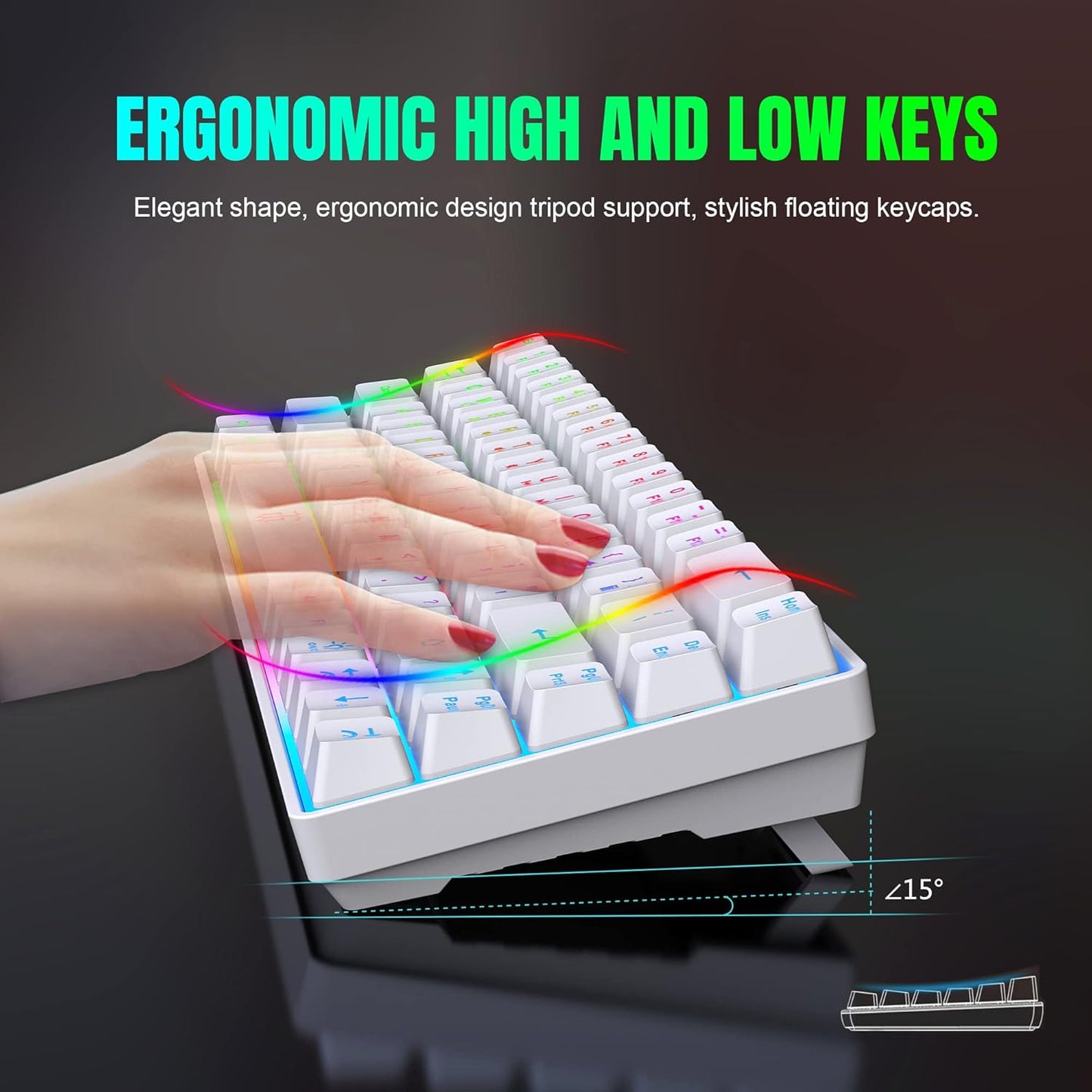 Snpurdiri 60% Wireless Gaming Keyboard and Mouse Combo,LED Backlit Rechargeable 2000mAh Battery,Mini Mechanical Feel Anti-ghosting Keyboard +Popular RGB Gaming Mice for PC Gamer (White)