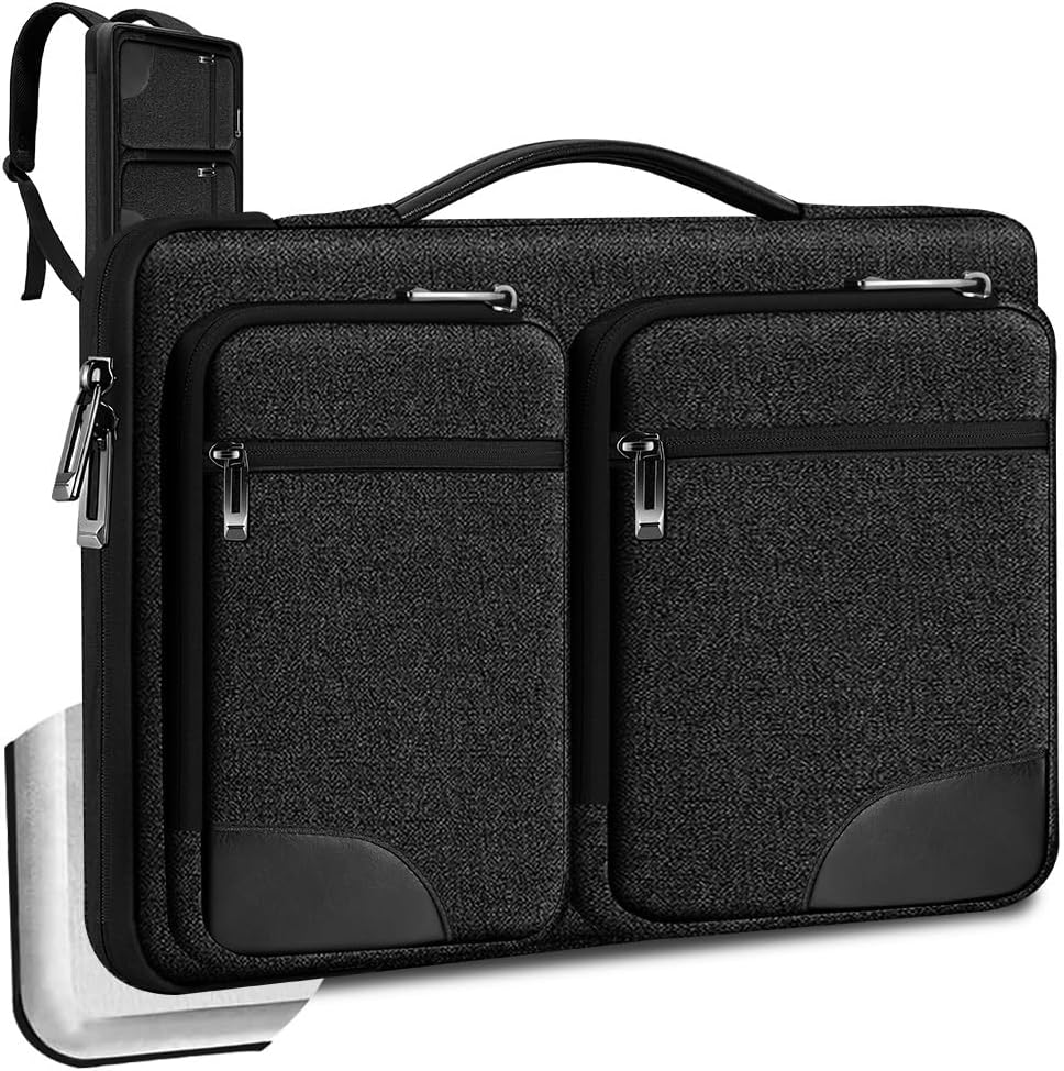 Hseok Laptop Case 15 15.6 16 inch Sleeve with Handle and Hidden Strap,Compatible with MacBook Pro 15.4 16, 360° Protective PC Briefcase with 4 Pockets for Laptop Accessory,Easy to Carrying,Carbon