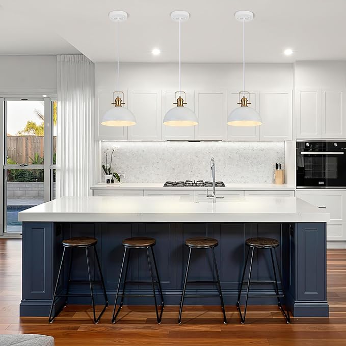 12 Inch Pendant Lights for Kitchen Island Matte White Farmhouse Pendant Light fixtures Adjustable Height Dome Hanging Light for Dinning Room Bedroom Hallway,1 Pack