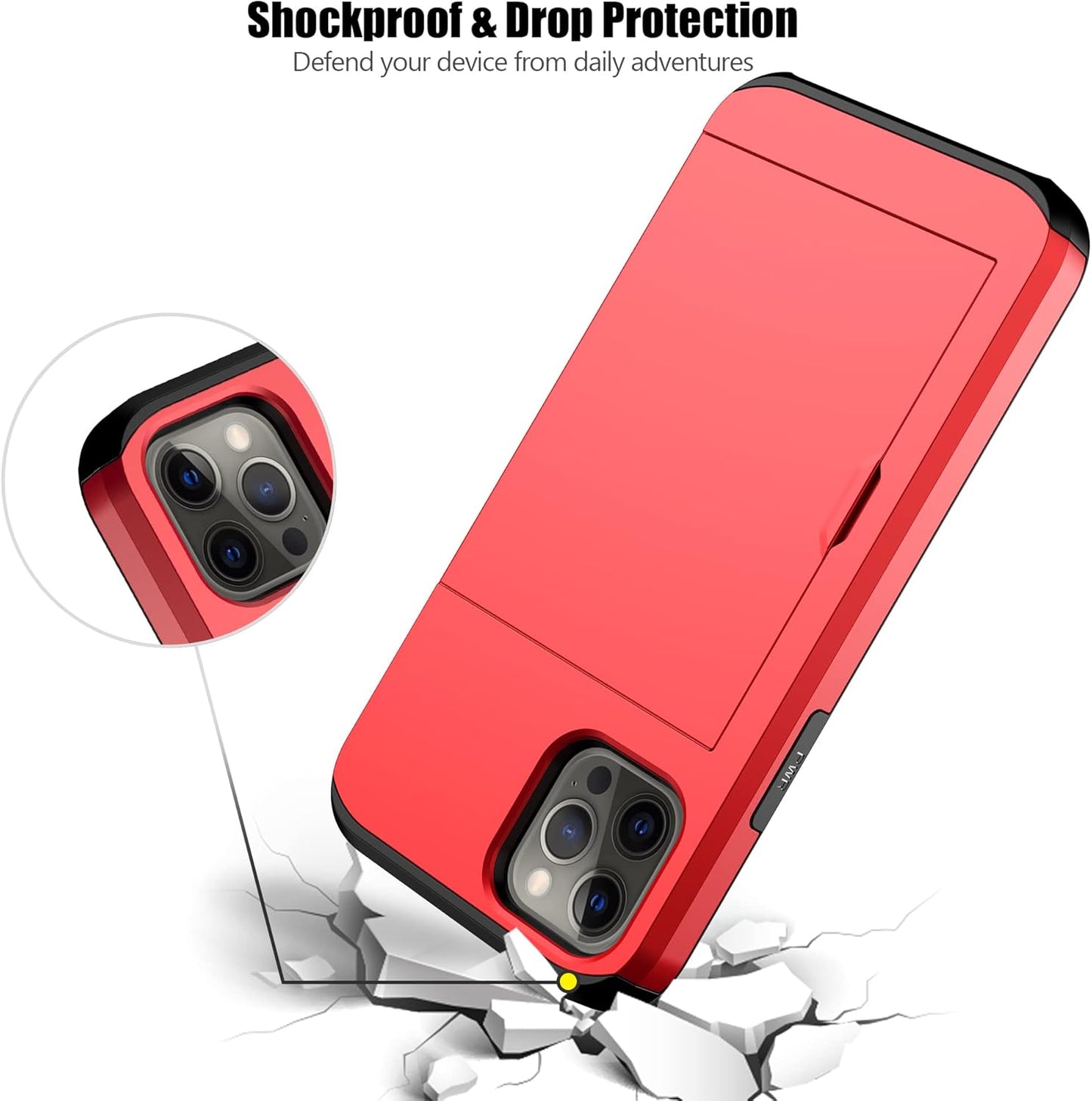 Nvollnoe for iPhone 12/iPhone 12 Pro Case with Card Holder Heavy Duty Protective Dual Layer Shockproof Hidden Card Slot Slim Wallet Case for iPhone 12/12 Pro for Men&Women(Red)