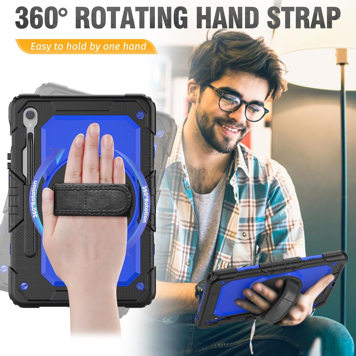 HXCASEAC Case for Galaxy Tab S10 FE / S9 FE 5G 10.9 inch, Shockproof Design with Screen Protector, 360° Hand Strap Stand, S Pen Holder, Heavy Duty Protective Samsung S9 FE / S10 FE Tablet Case, Blue