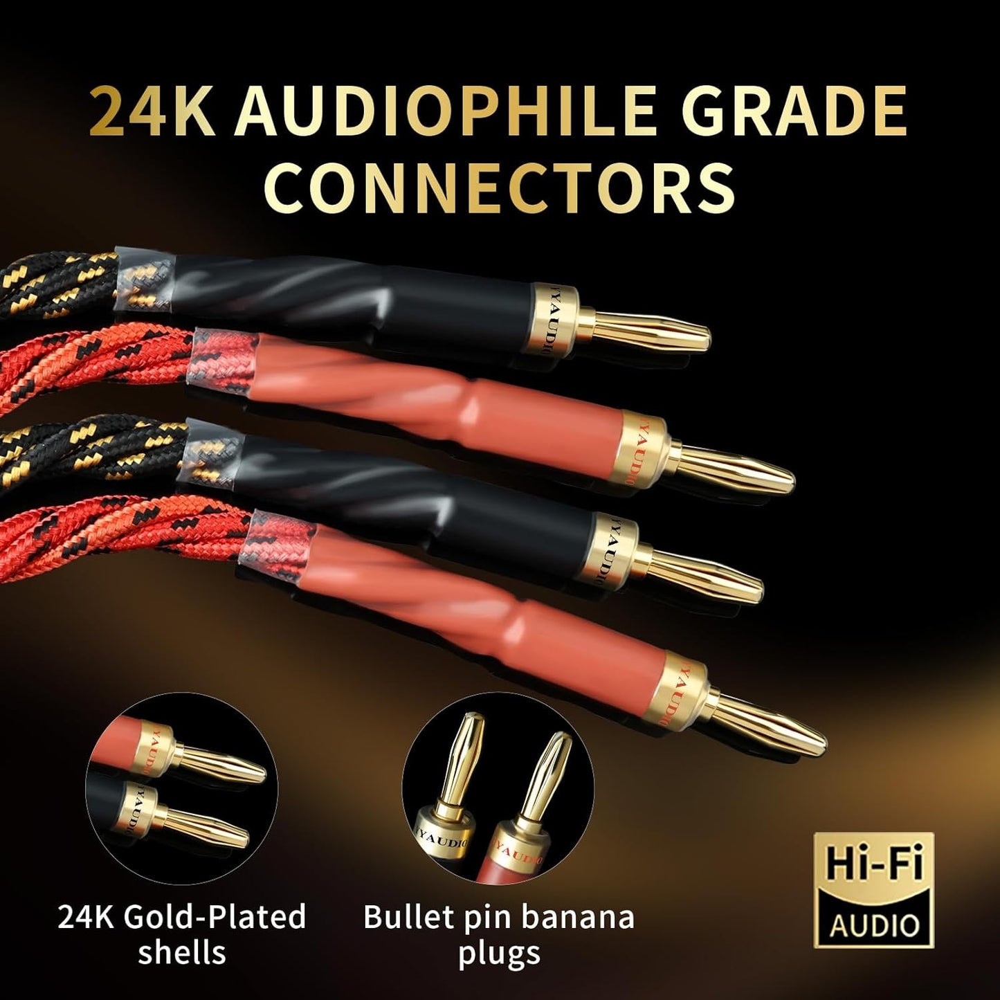 12 AWG Audiophile HiFi Speaker Audio Cable–4N OFC Core,24K Gold-Plated Banana Plugs with Nylon Braid,Compatible with Amplifier,Speakers,AV Receiver & Home Theater(6.56ft/2m) 2-Pack