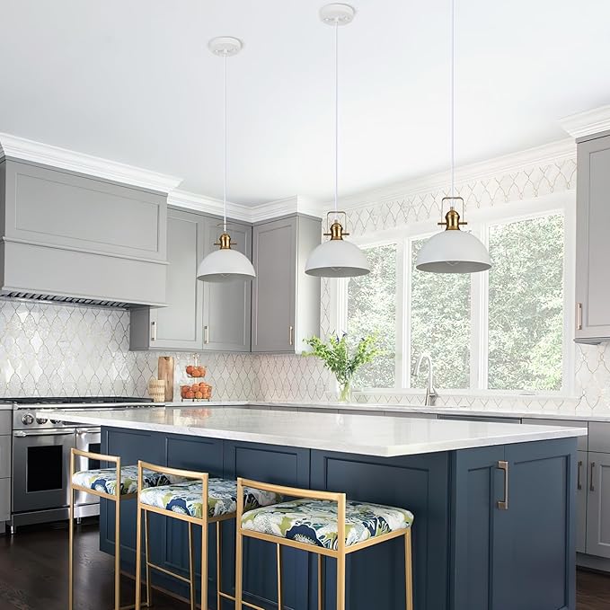 12 Inch Pendant Lights for Kitchen Island Matte White Farmhouse Pendant Light fixtures Adjustable Height Dome Hanging Light for Dinning Room Bedroom Hallway,1 Pack