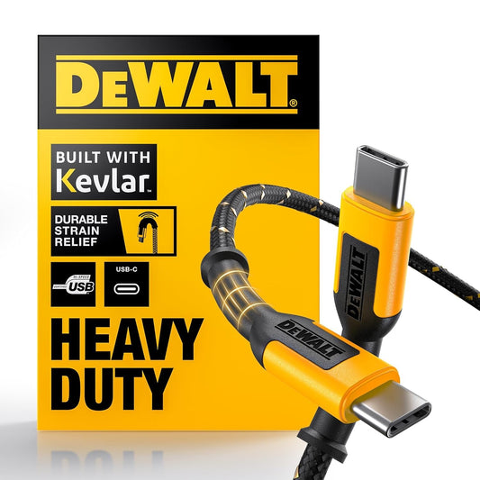 DEWALT Heavy Duty USB C Cable, Jobsite 60 Watt USB C Cable, High Speed Type-C to Type-C, Fast Charge PD USBC Fast Charging Cord for iPhone 16/15 Plus Pro Max, MacBook, iPad, Samsung Galaxy, 6 ft