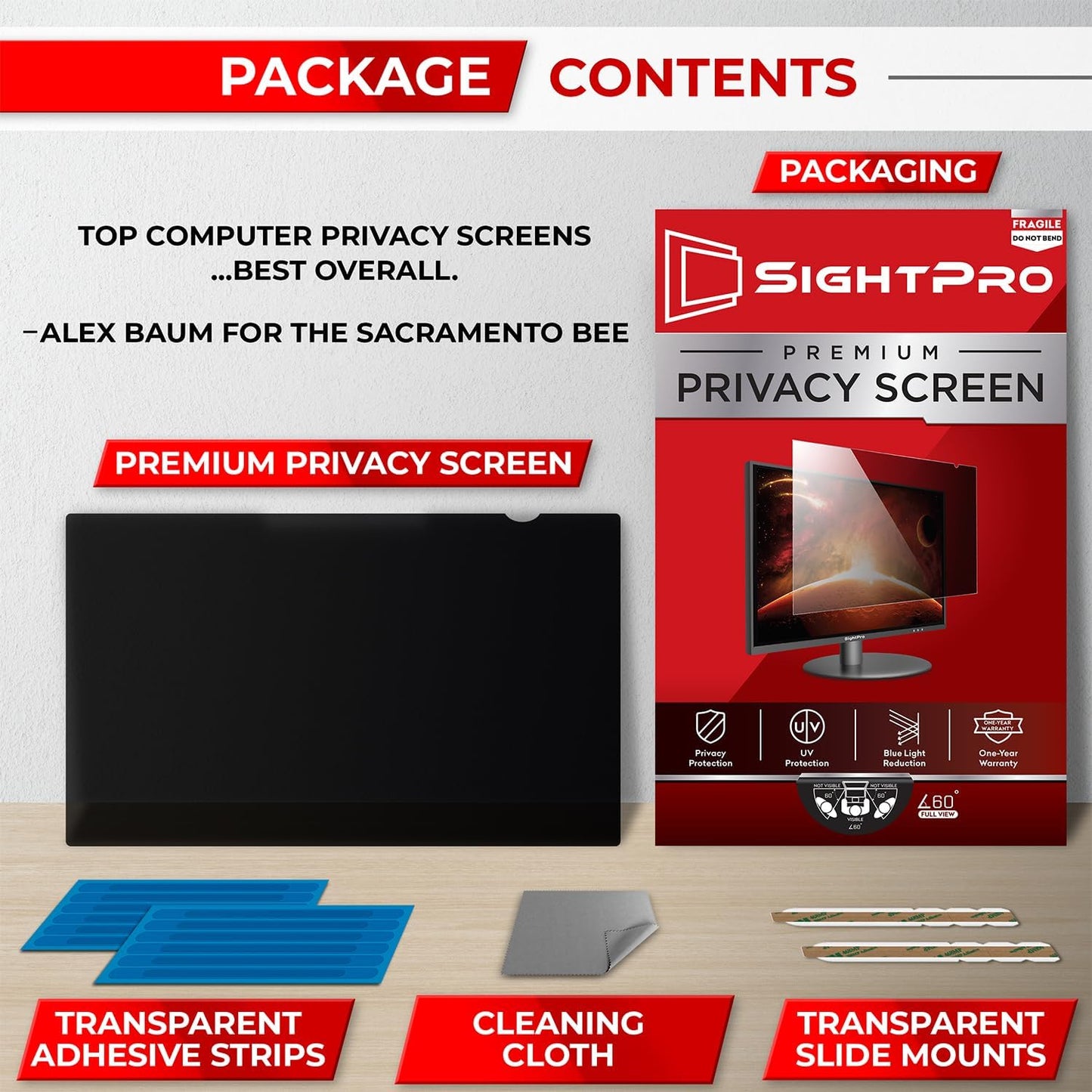 21.5 Inch 16:9 Computer Privacy Screen Filter for Monitor - Privacy Shield and Anti-Glare Protector