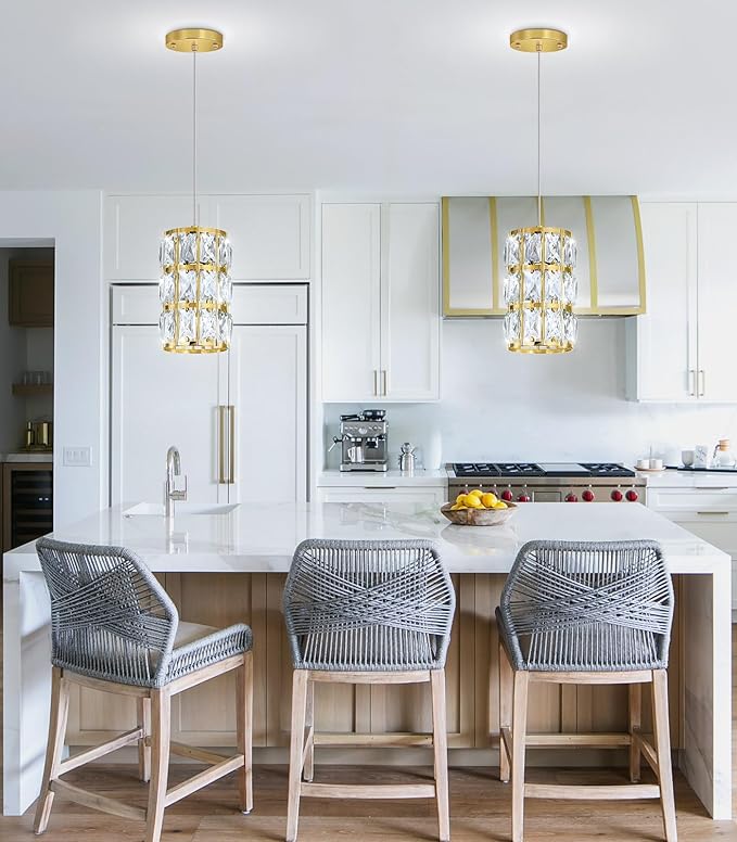 1-Lights Modern Crystal Pendant Lights for Kitchen Island LED Dimmable Glam Pendant Lighting Chandelier for Dining Room Hallway Corner Lamp Gold