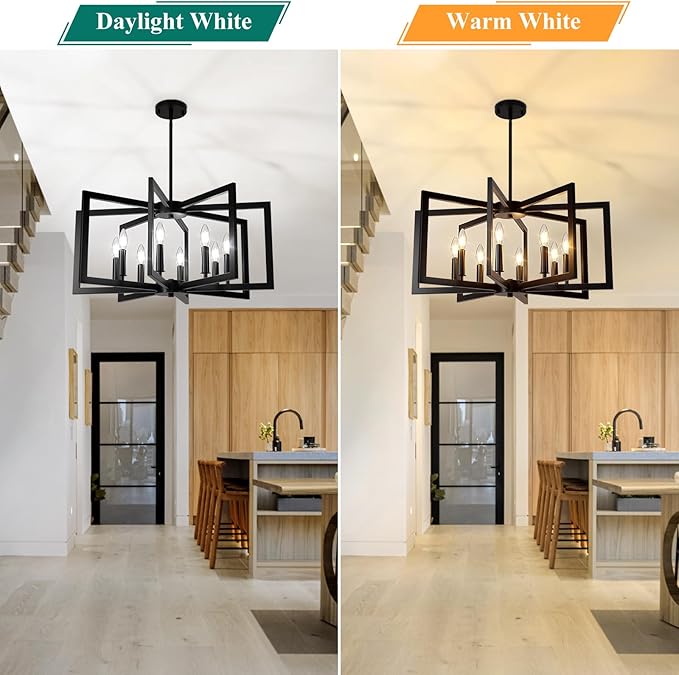 8-Light Black Chandelier, Farmhouse Dining Room Light Fixture, Modern Chandelier, Geometric Industrial Metal Hang Lighting Fixture for Foyer Entryway Kitchen Over Table Hallway Living Room