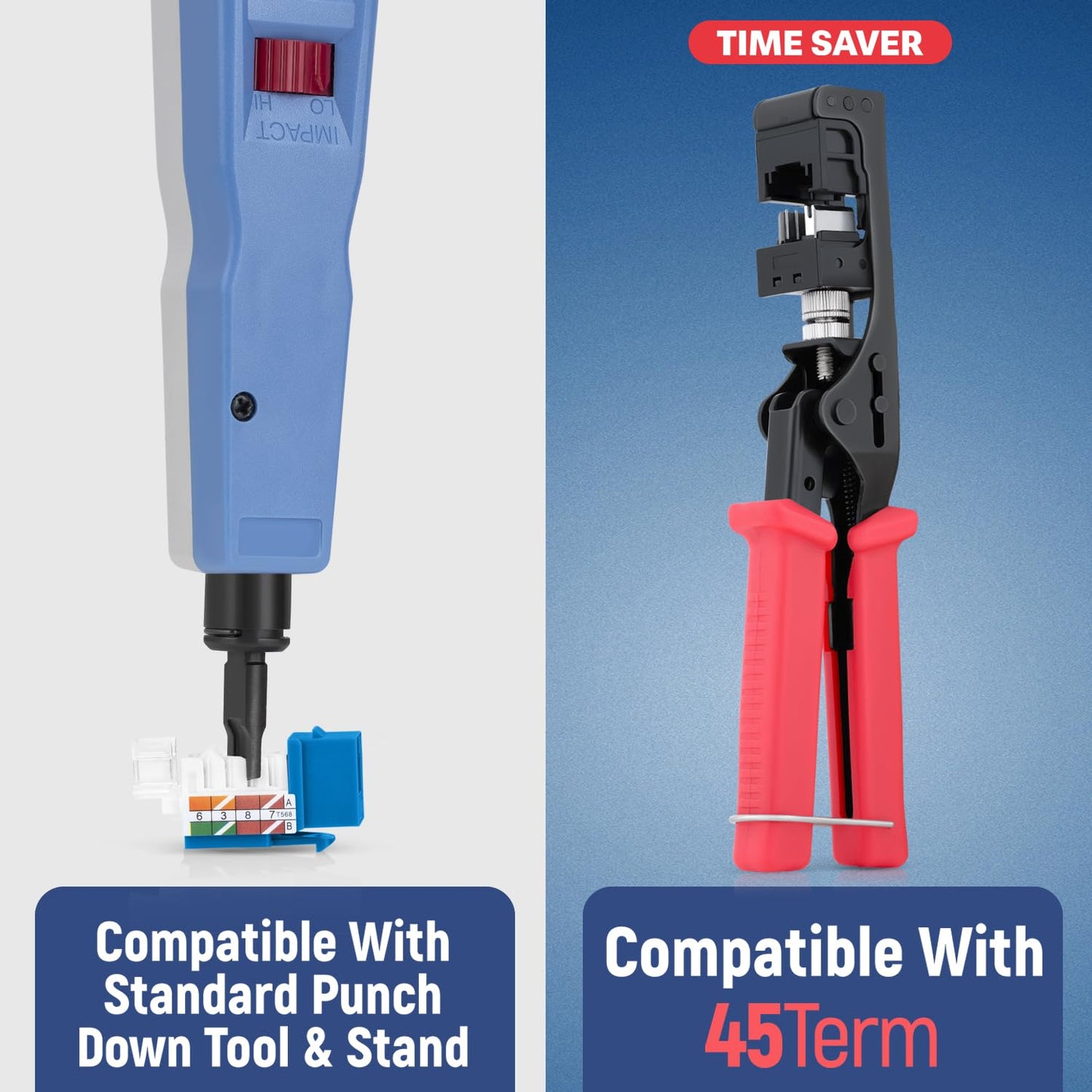 Everest 45° Angled RJ45 Cat5e Keystone Jacks 50-Pack in Blue - Slim Profile Female RJ45 Connectors - Cat 5e Keystone Jack - Compatible with 45° Angled Speed Termination Tool - 45Term (B0BL3GS7ZY)