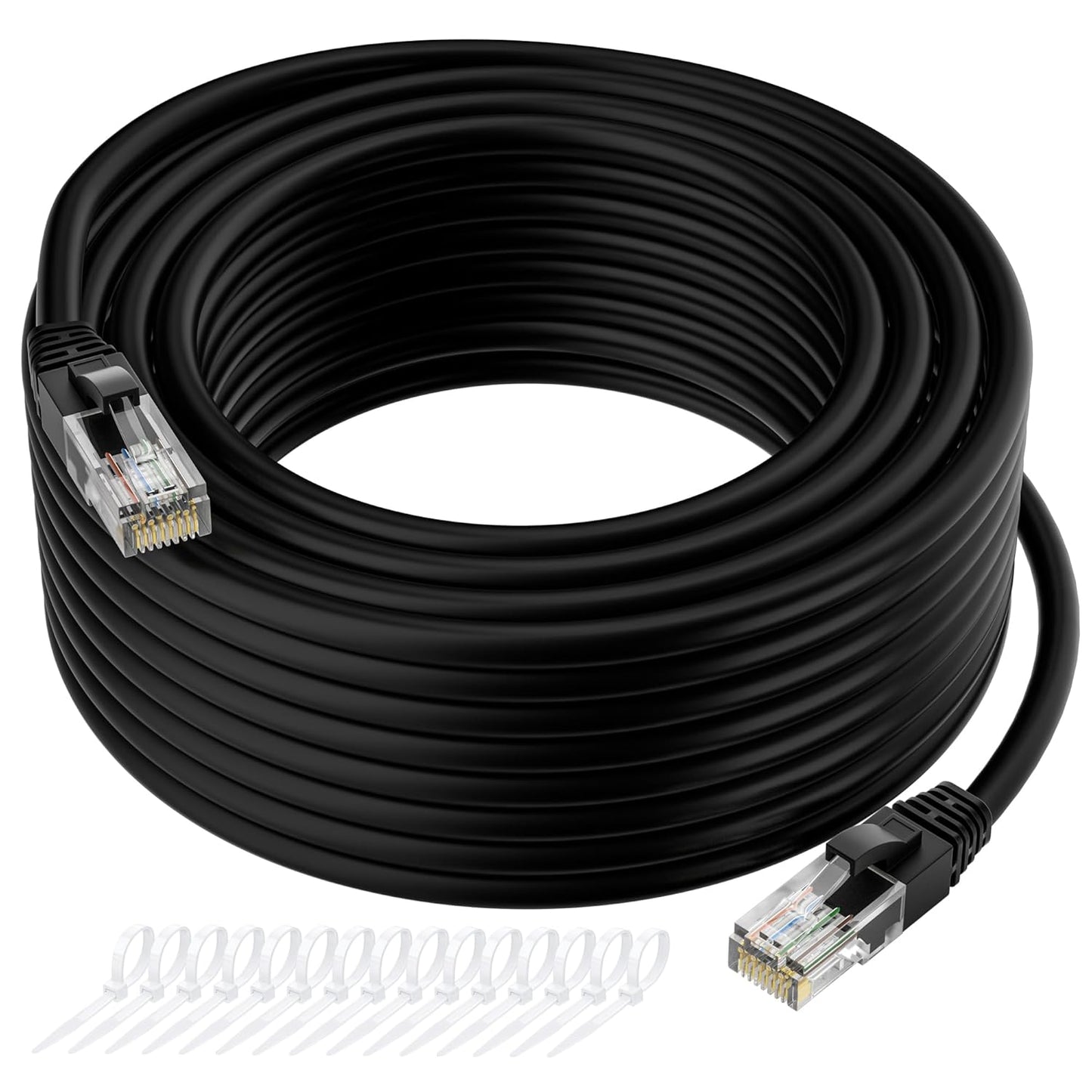 Cat5e Ethernet Cable 25 FT, Long Cat 5e Internet Cable, Black Snagless Patch Cord, Flexible, Network, LAN, PoE, Standard RJ45 Connector for PC, Server, Router, Modem, TV, PS5 - with 15 Cable Ties