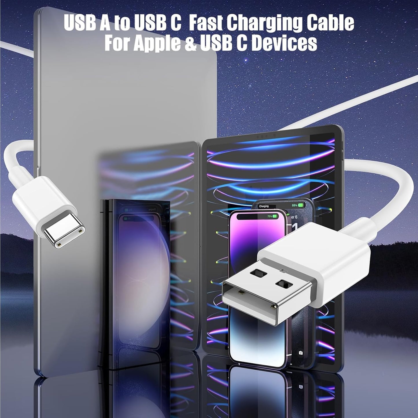 3-Pack 10FT Car Carplay Cable USB A to USB C Cable for iPhone 16 15 Pro Plus Pro Max，for iPad Pro/Air/Mini，for Samsung Galaxy S25/S24/S23，for MacBook Pro/Air and More
